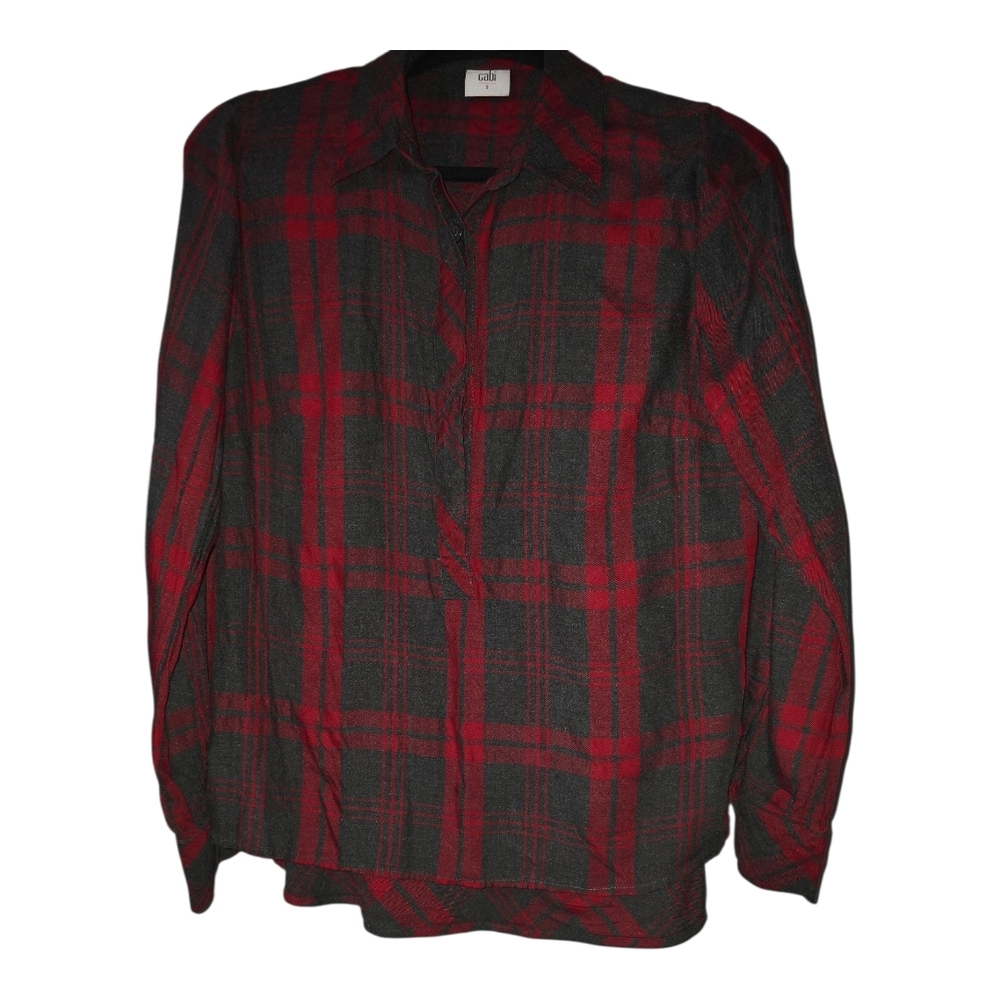 CAbi Red and Black Plaid Button Down Shirt
